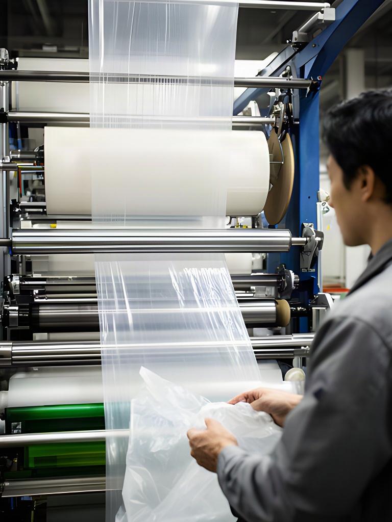 大阪の工場で原料から袋が形になるまでを確認する製造スタッフ